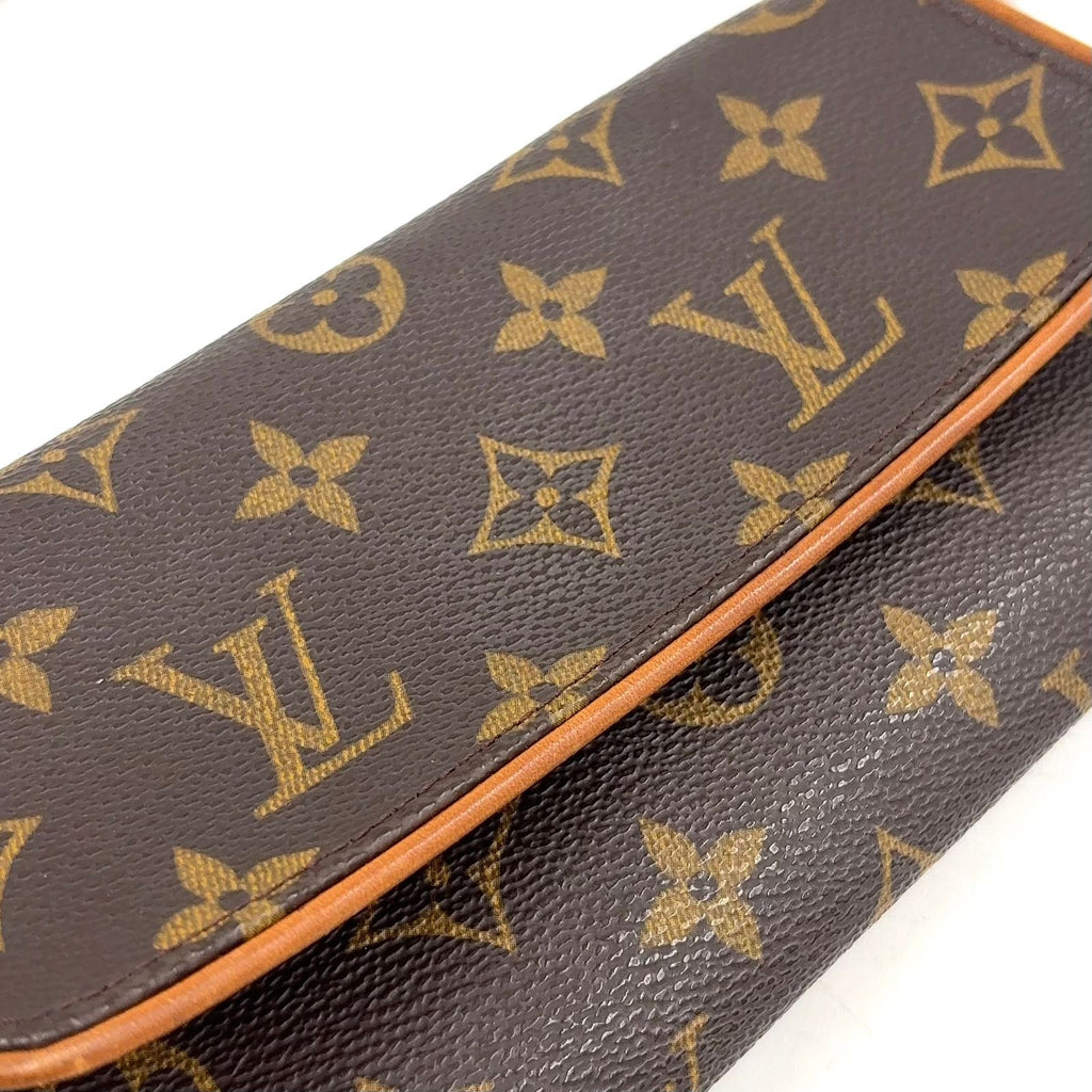 Louis Vuitton Pochette Twin PM Monogram Leather Brown Shoulder Bag Gold — view 9