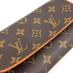 Louis Vuitton Pochette Twin PM Monogram Leather Brown Shoulder Bag Gold — view 9