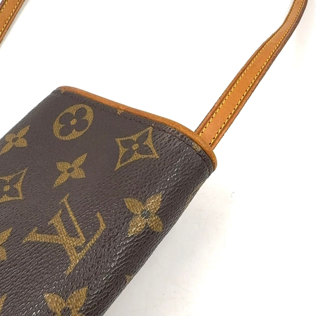 Louis Vuitton Pochette Twin PM Monogram Leather Brown Shoulder Bag Gold — view 8