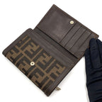 Fendi Zucca Pattern Leather Canvas Khaki Brown Bifold Wallet Silver — view 3