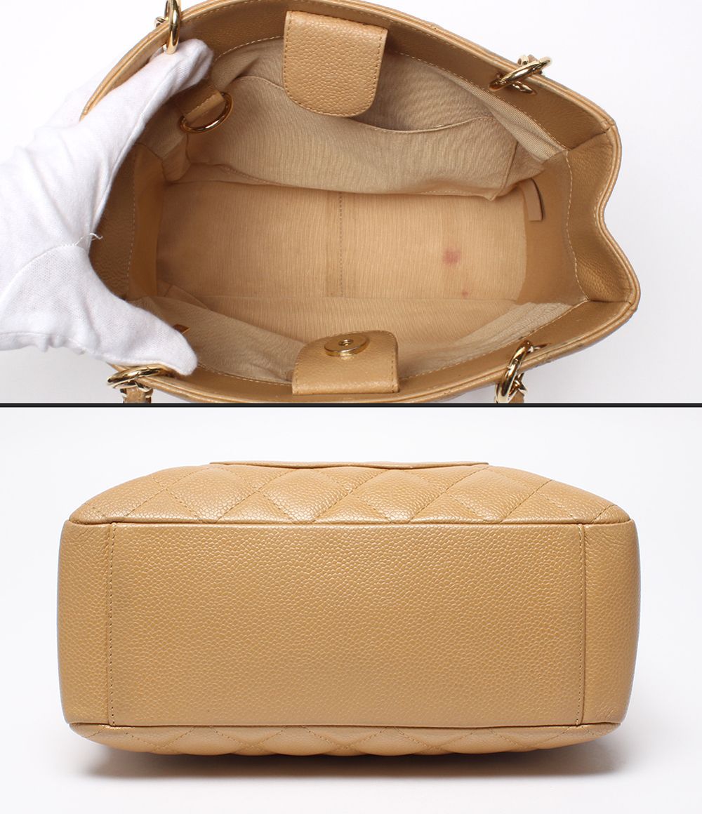 Chanel Chain Tote Petite Shopping PST Shoulder Bag Quilted Caviar Leather Gold — view 3