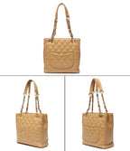 Chanel Chain Tote Petite Shopping PST Shoulder Bag Quilted Caviar Leather Gold — view 2