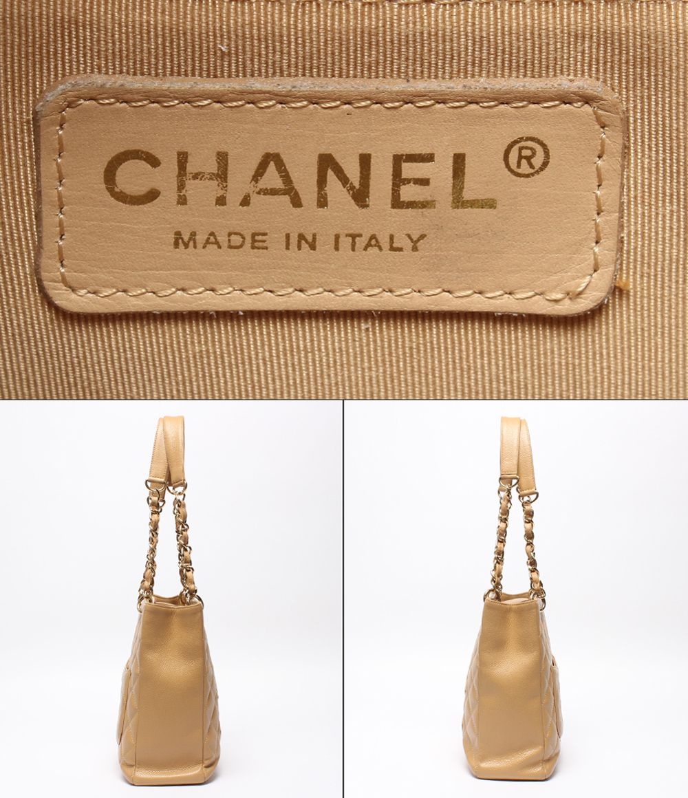 Chanel Chain Tote Petite Shopping PST Shoulder Bag Quilted Caviar Leather Gold — view 4