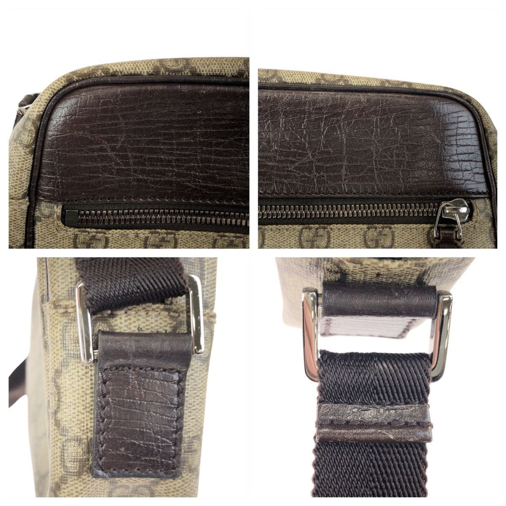 Gucci Gray Brown Silver GG Supreme Canvas Leather Shoulder Bag Pochette — view 5