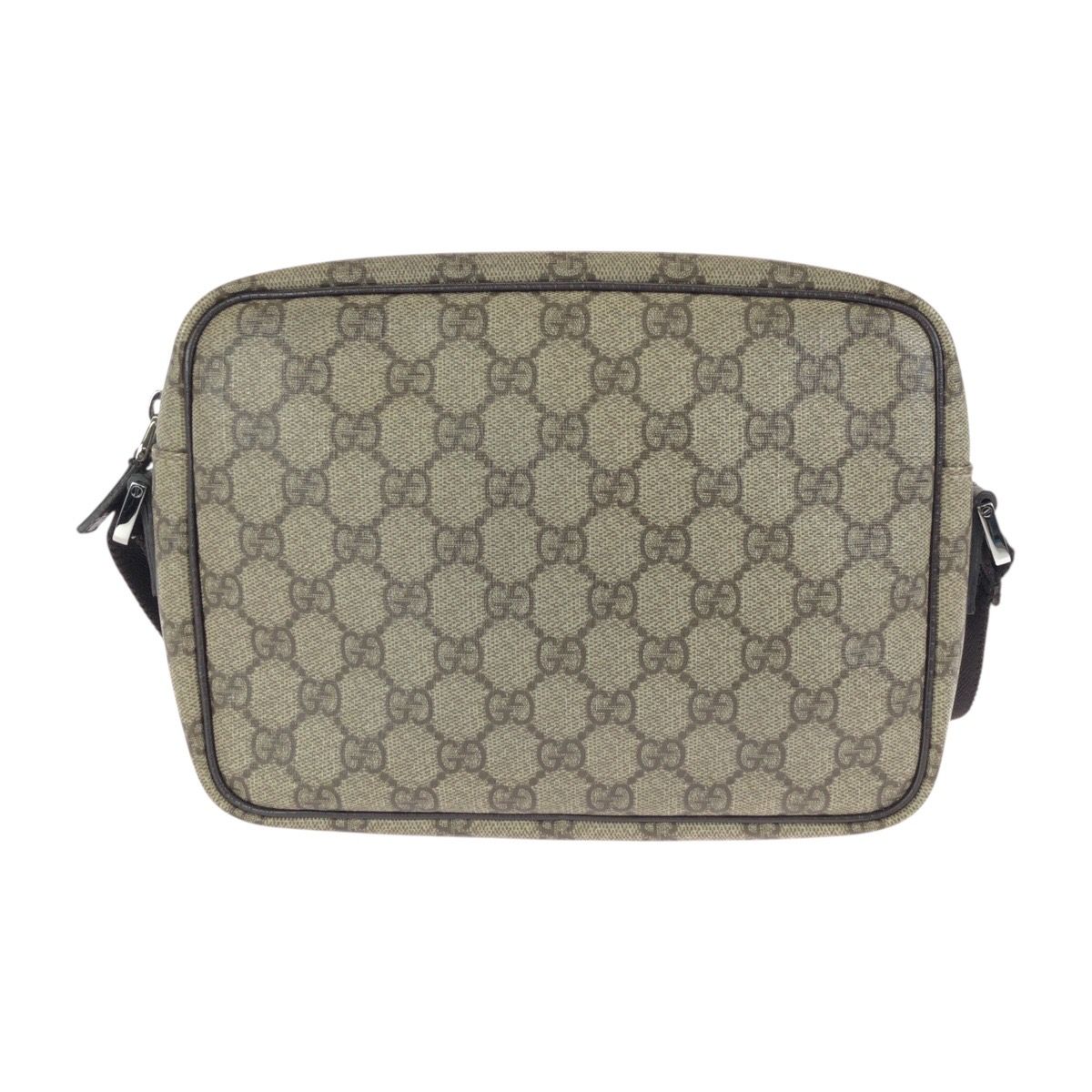 Gucci Gray Brown Silver GG Supreme Canvas Leather Shoulder Bag Pochette — view 2
