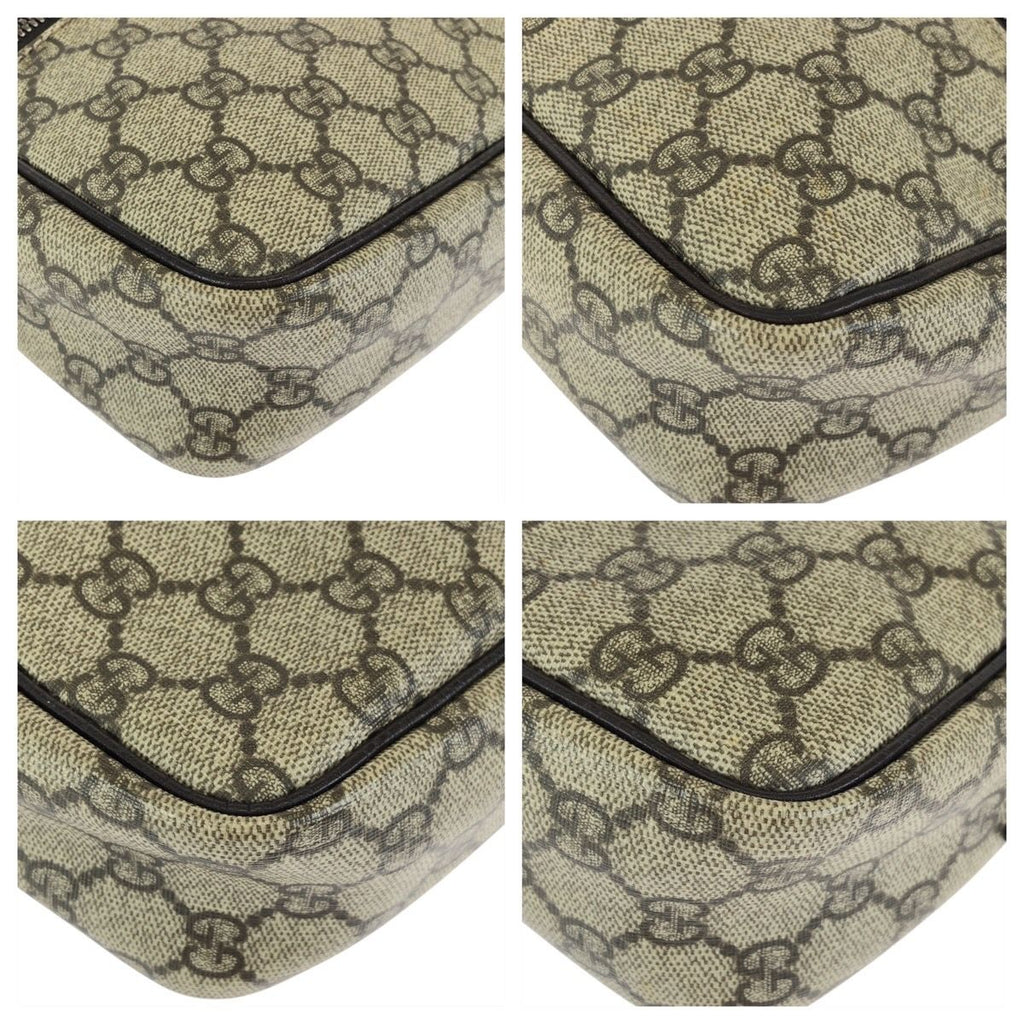 Gucci Gray Brown Silver GG Supreme Canvas Leather Shoulder Bag Pochette — view 3