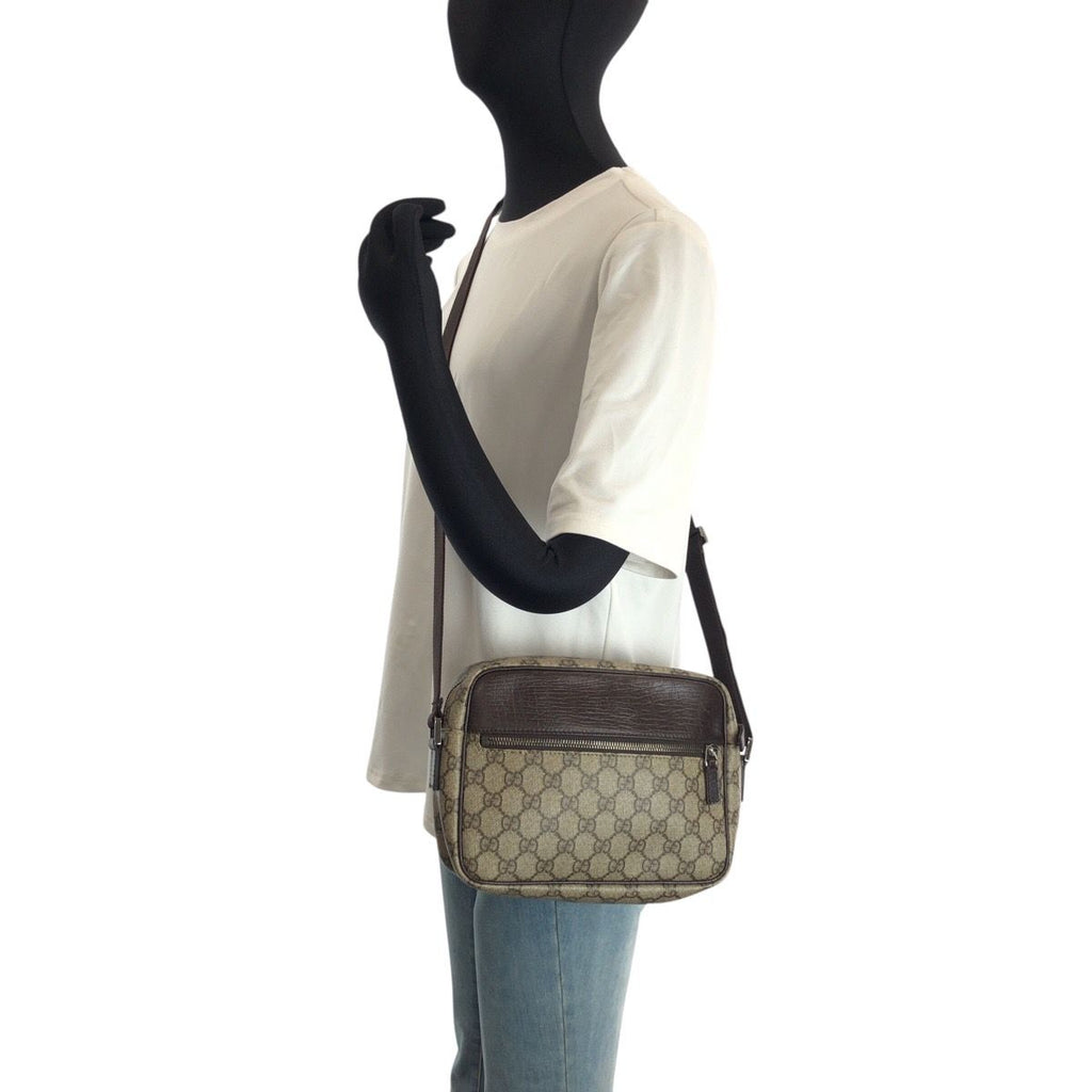 Gucci Gray Brown Silver GG Supreme Canvas Leather Shoulder Bag Pochette — view 7