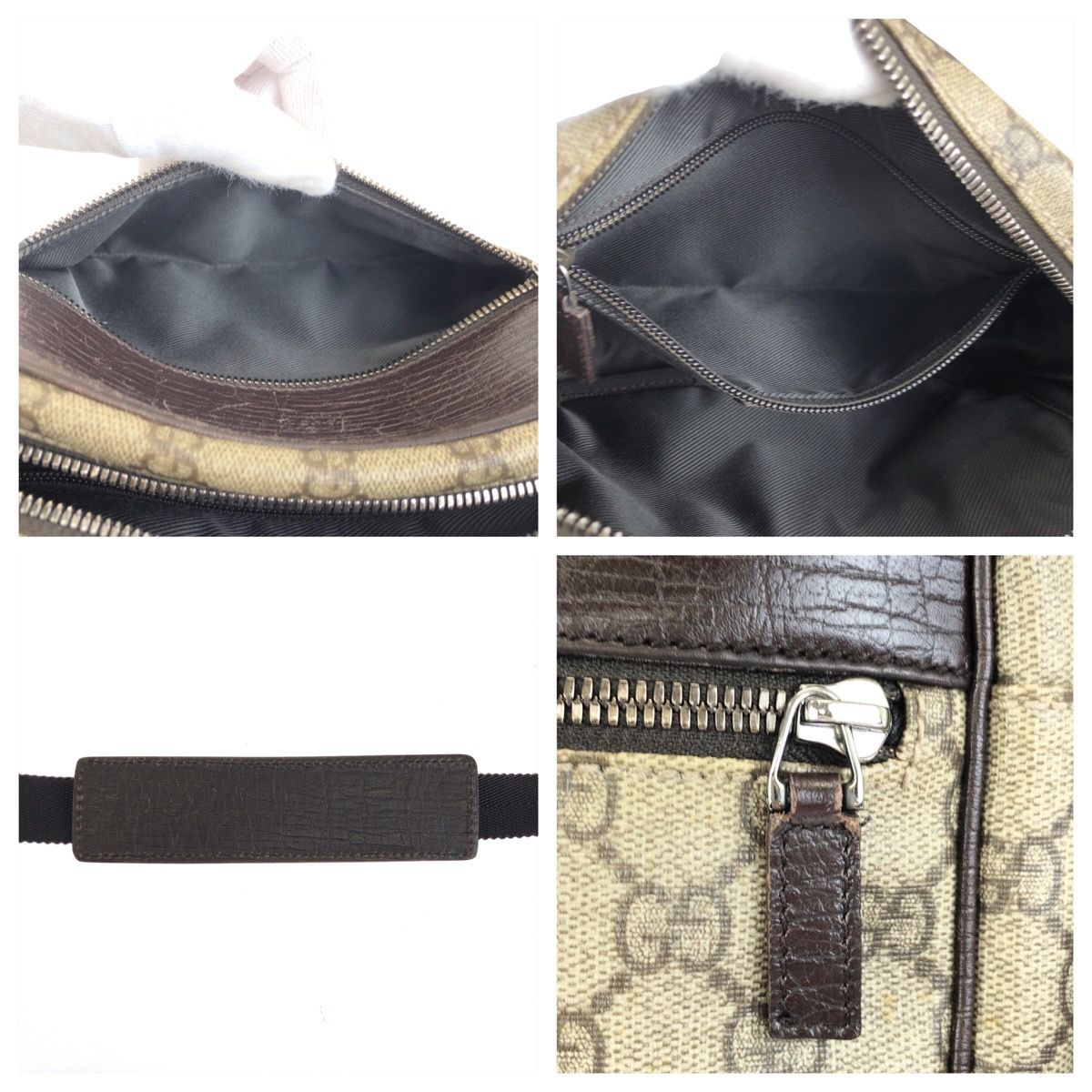 Gucci Gray Brown Silver GG Supreme Canvas Leather Shoulder Bag Pochette — view 6