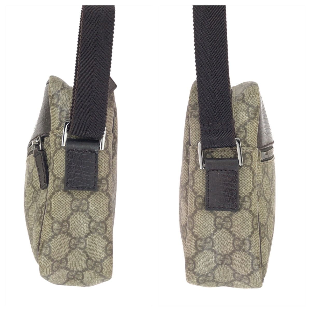 Gucci Gray Brown Silver GG Supreme Canvas Leather Shoulder Bag Pochette — view 8