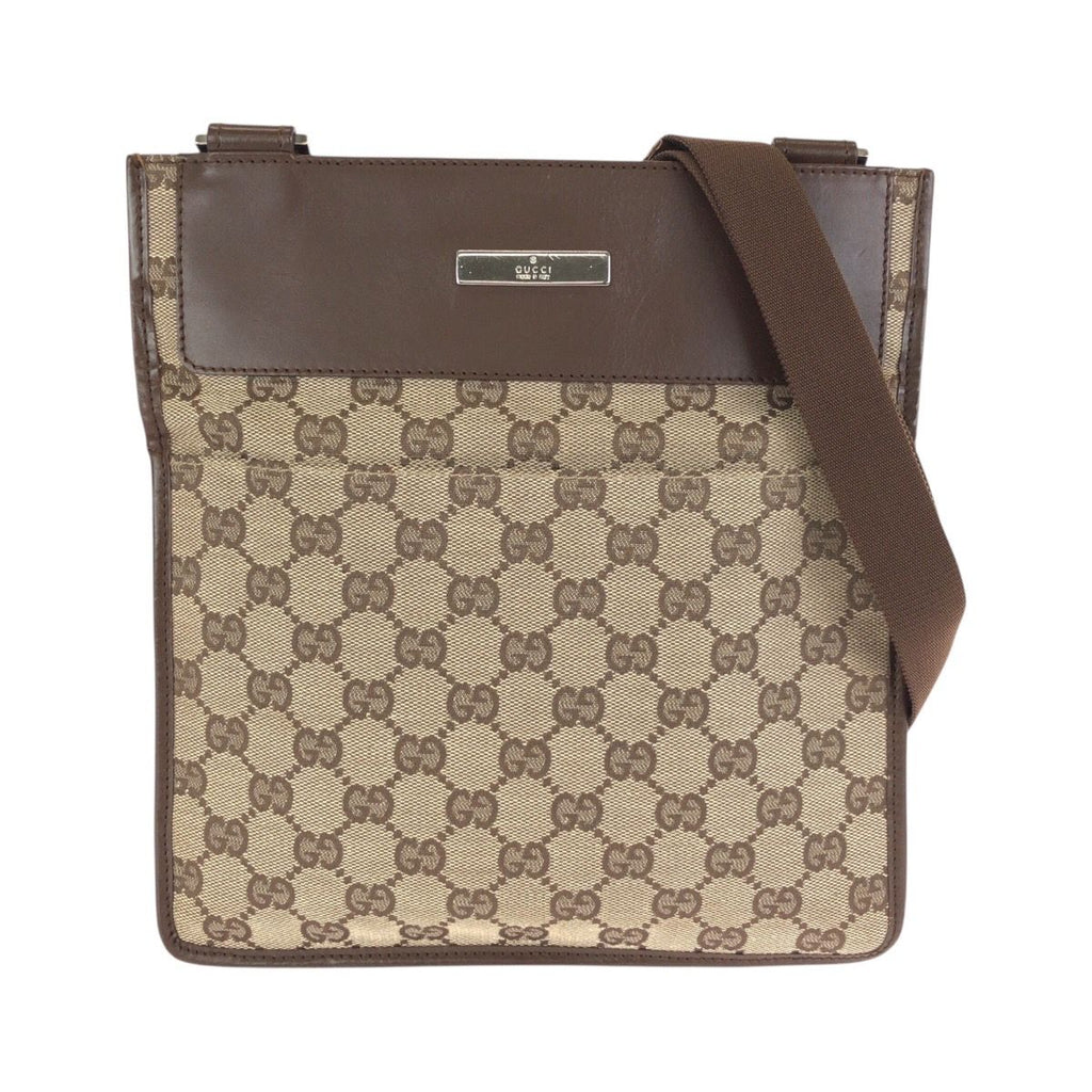 Gucci Brown Beige Silver GG Canvas Leather 019 Shoulder