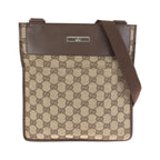 Gucci Brown Beige Silver GG Canvas Leather 019 Shoulder