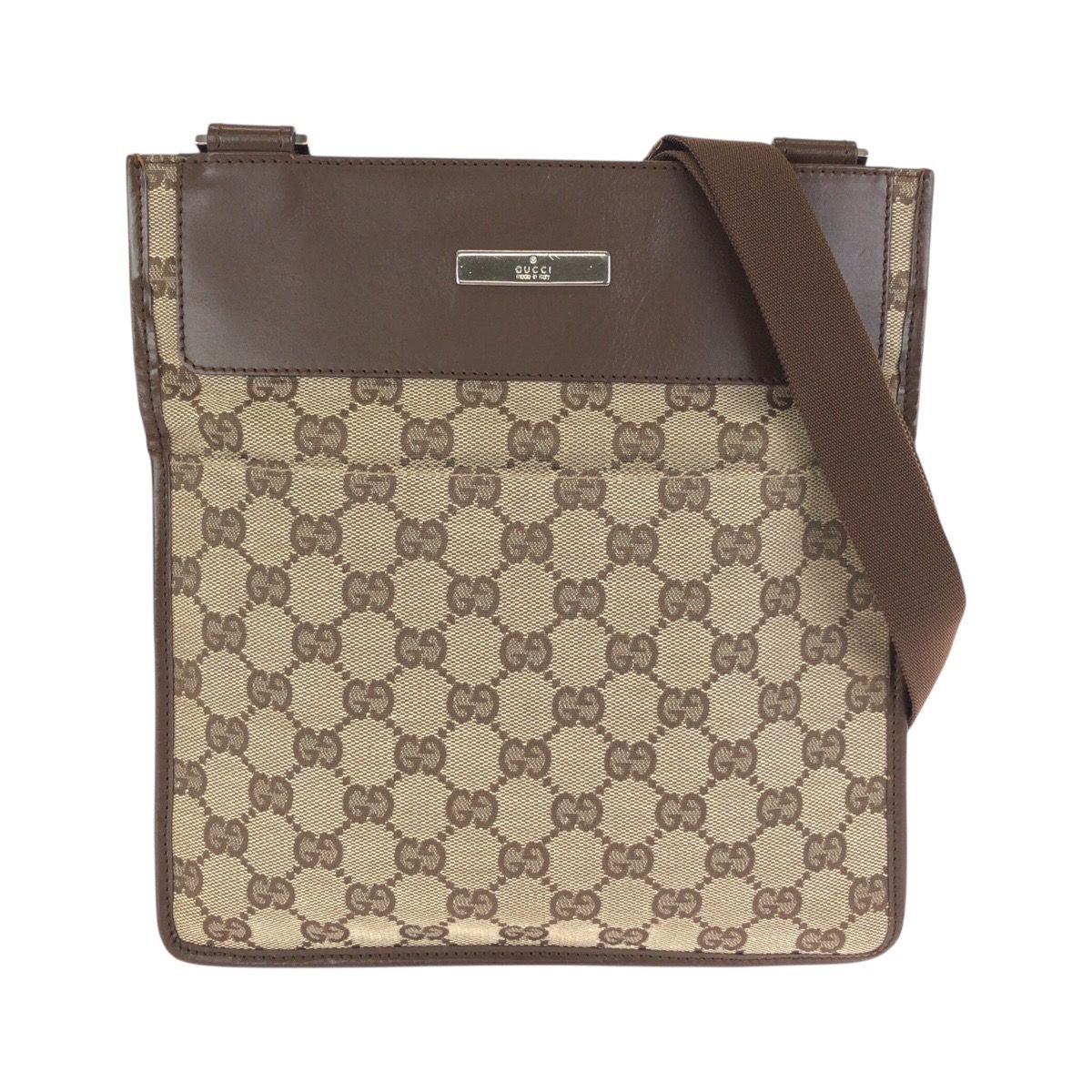 Gucci Brown Beige Silver GG Canvas Leather 019 Shoulder