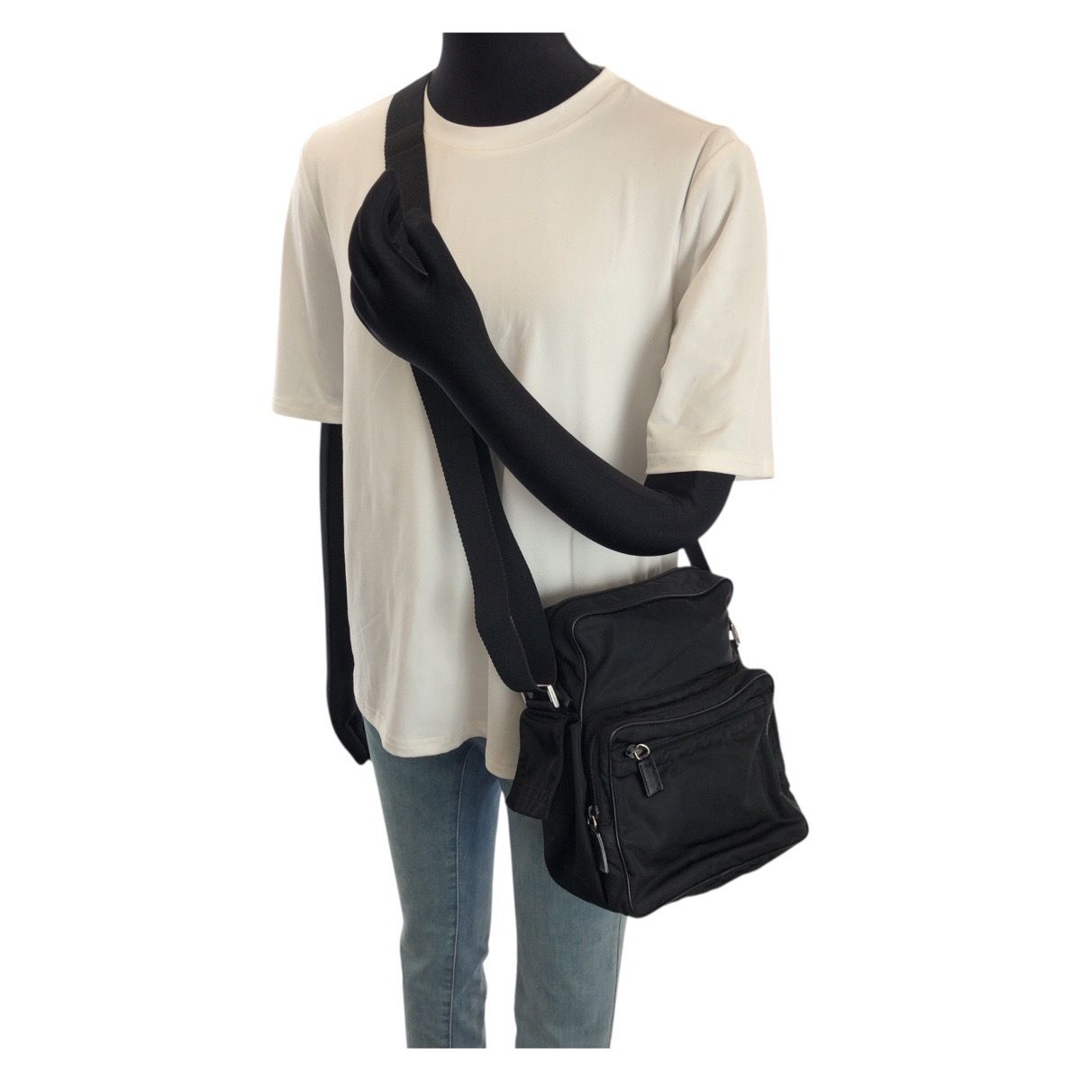 Prada Tessuto Black Silver Nylon Shoulder — view 7