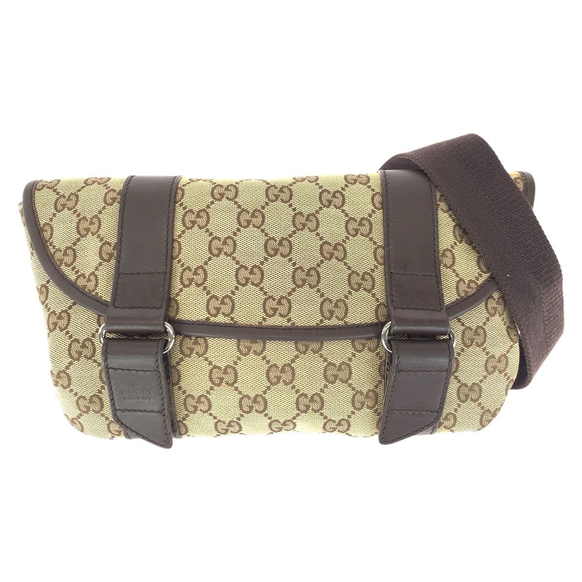Gucci Beige Brown Silver GG Canvas Leather Belt