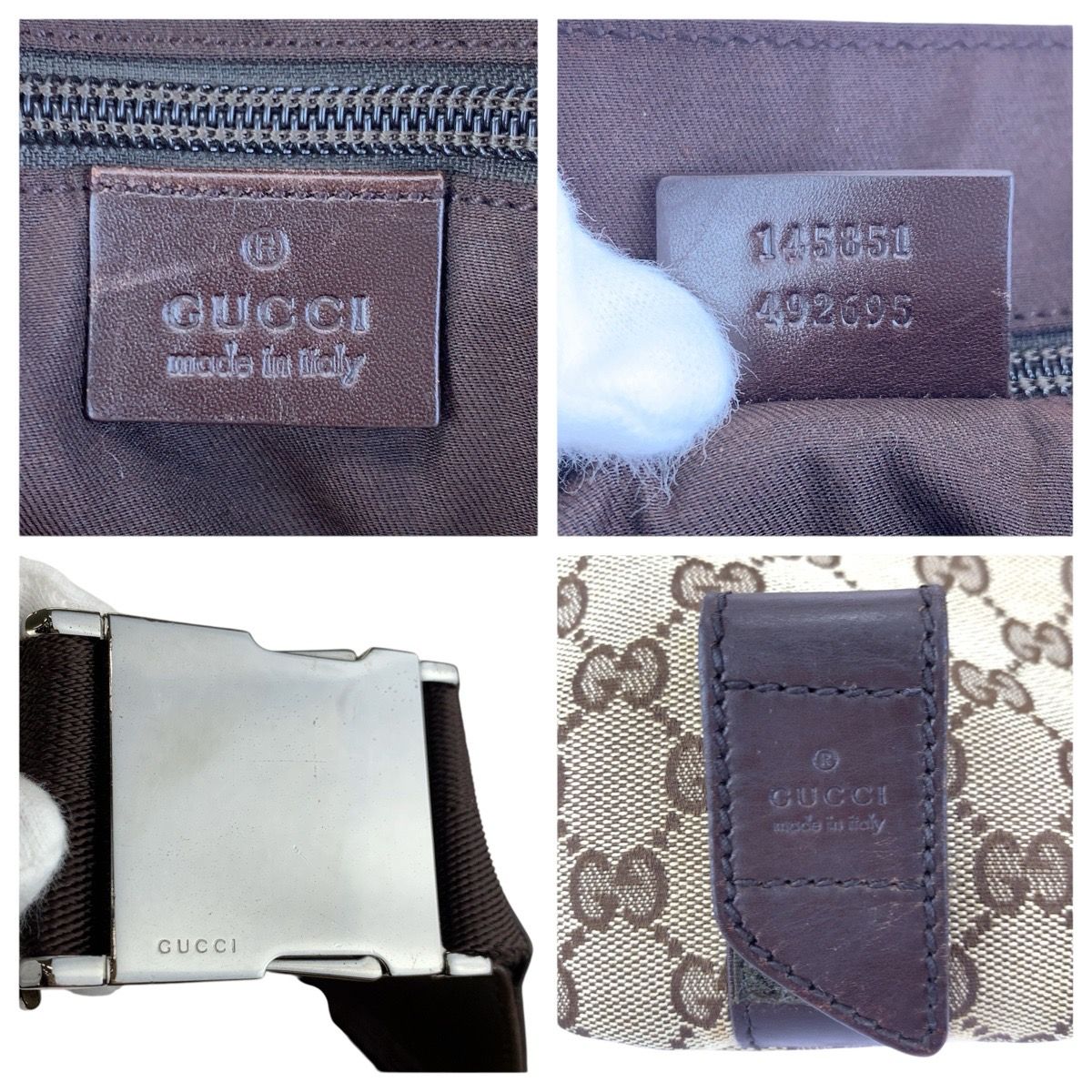 Gucci Beige Brown Silver GG Canvas Leather Belt — view 4