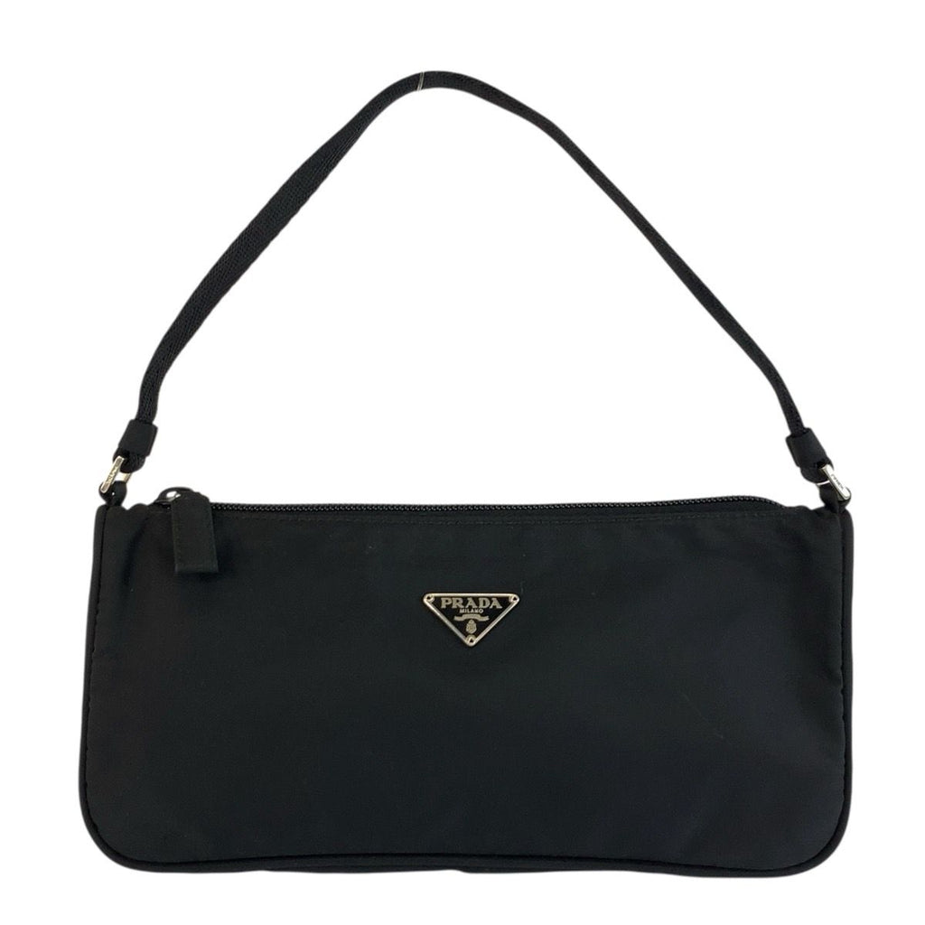 Prada Tessuto Black Silver Nylon Handbag Pouch