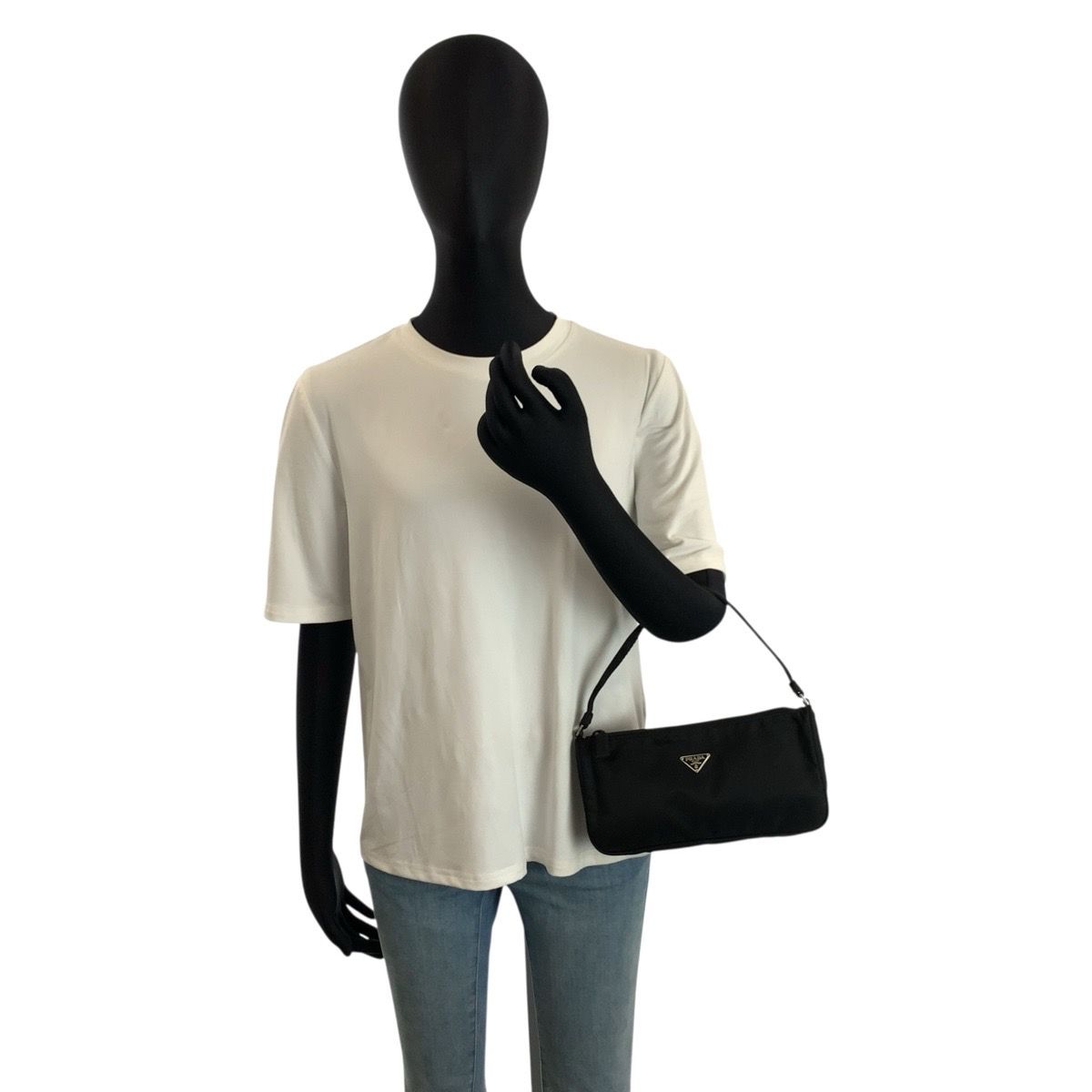 Prada Tessuto Black Silver Nylon Handbag Pouch — view 6