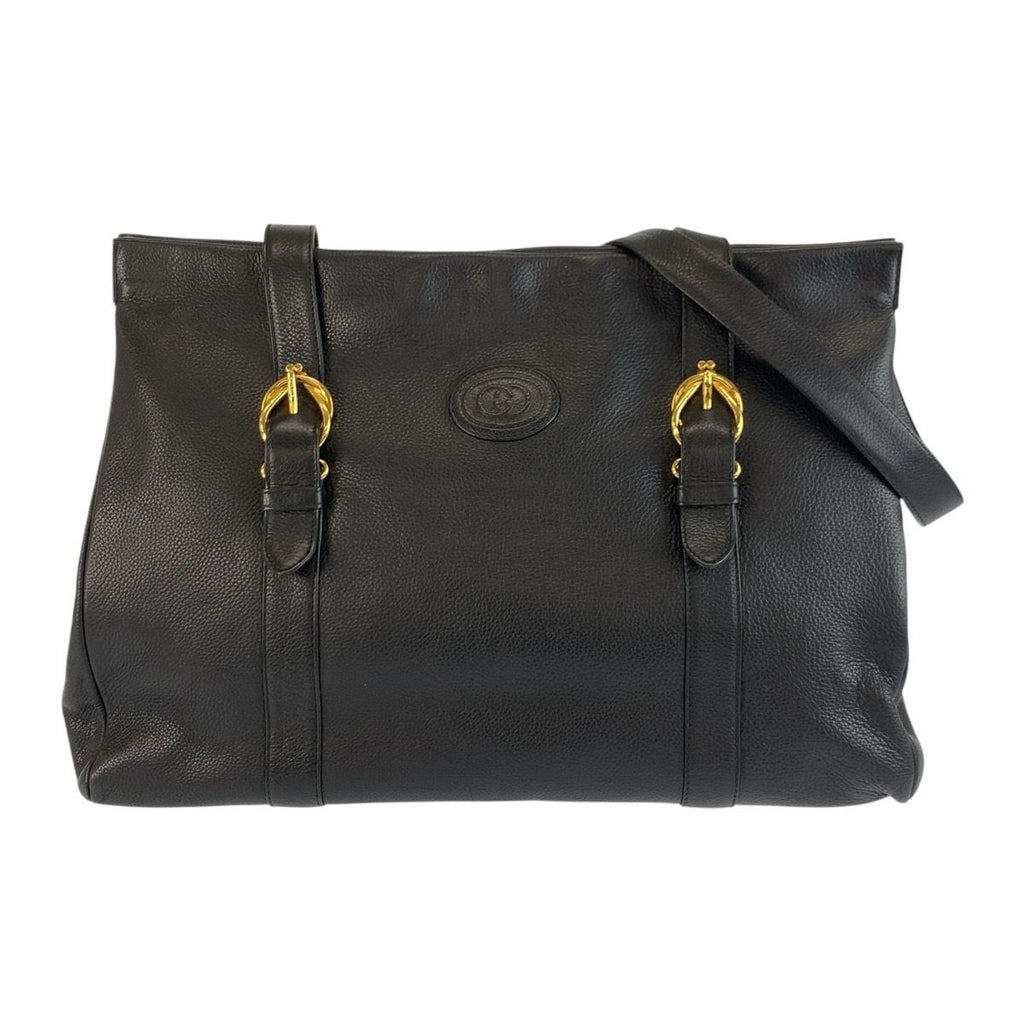Gucci Vintage Black Gold Leather 001 406 Tote Shoulder