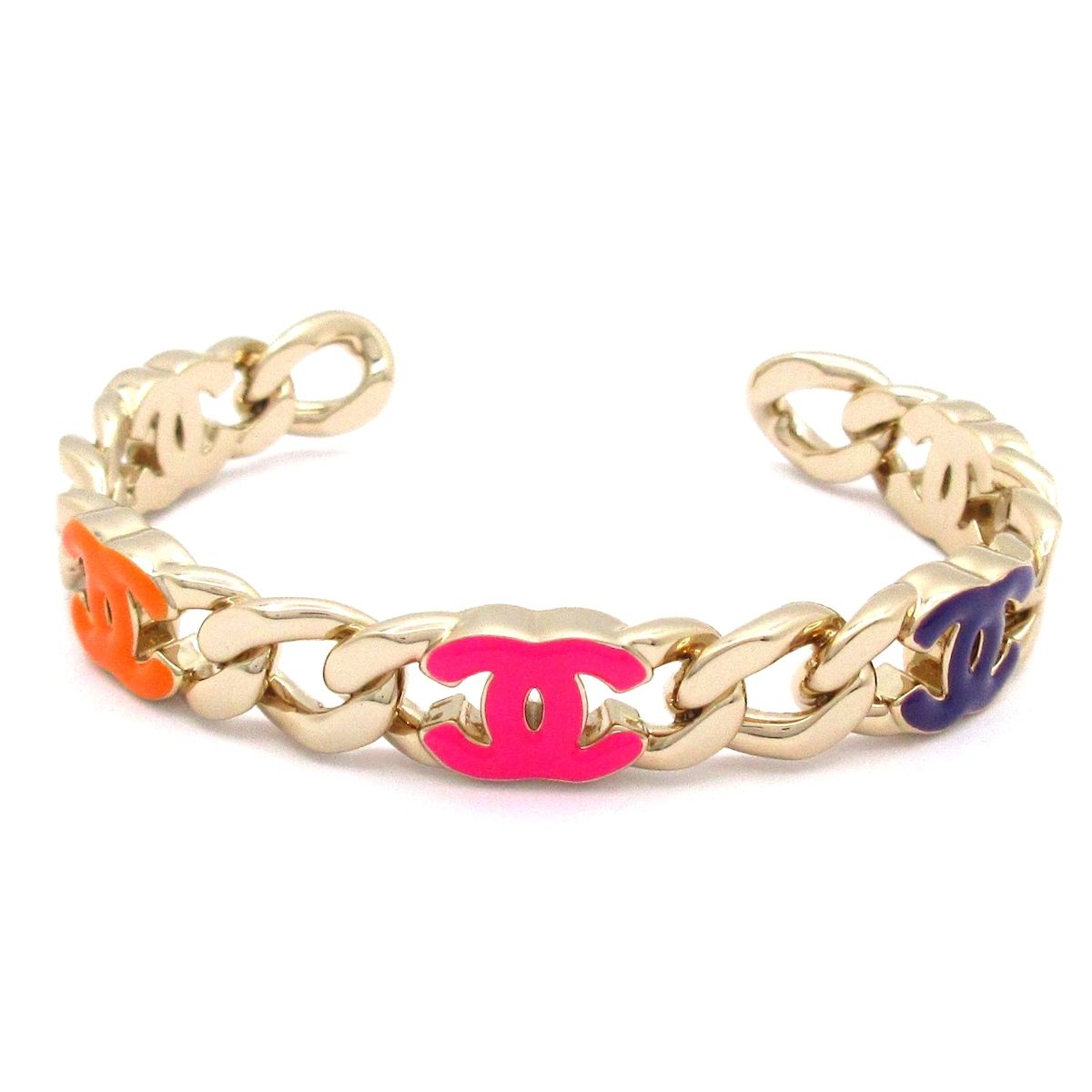 Chanel Bangle CC Logo Gold Pink Multi Bracelet