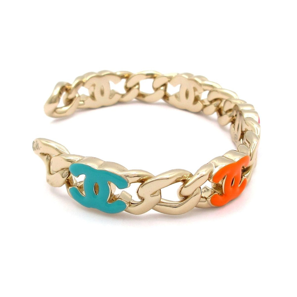 Chanel Bangle CC Logo Gold Pink Multi Bracelet — view 2