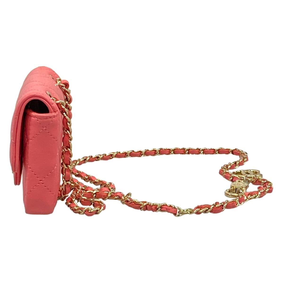 Chanel Waist Pouch Mini Quilted Pink Chain Shoulder Gold Lambskin — view 4