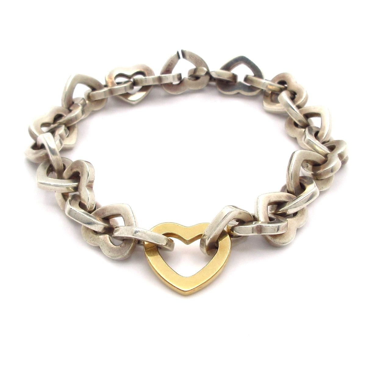 Tiffany & Co Bracelet Heart Link 18k Yellow Gold Silver