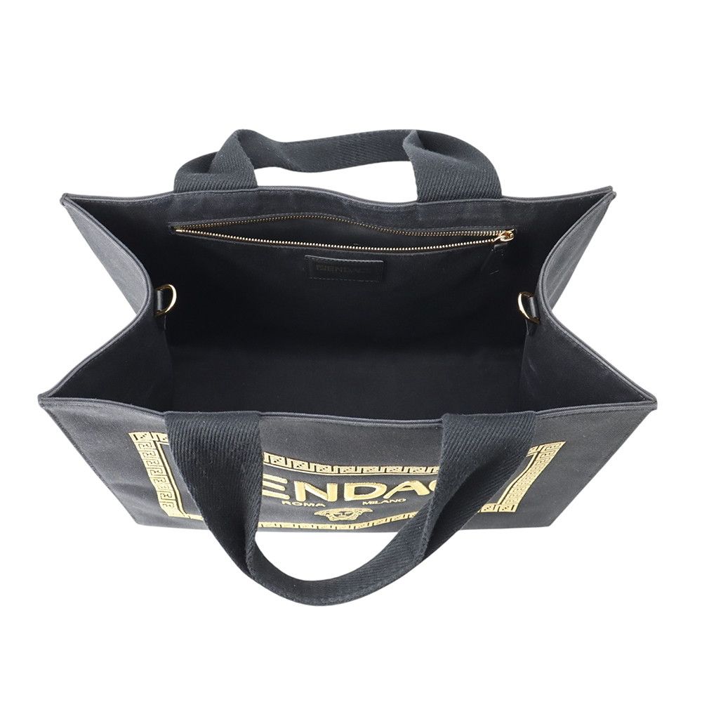 Fendi Tote Collaboration Fender Che Embroidered Canvas 2-Way Black — view 6