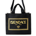Fendi Tote Collaboration Fender Che Embroidered Canvas 2-Way Black
