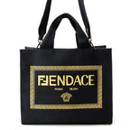 Fendi Tote Collaboration Fender Che Embroidered Canvas 2-Way Black