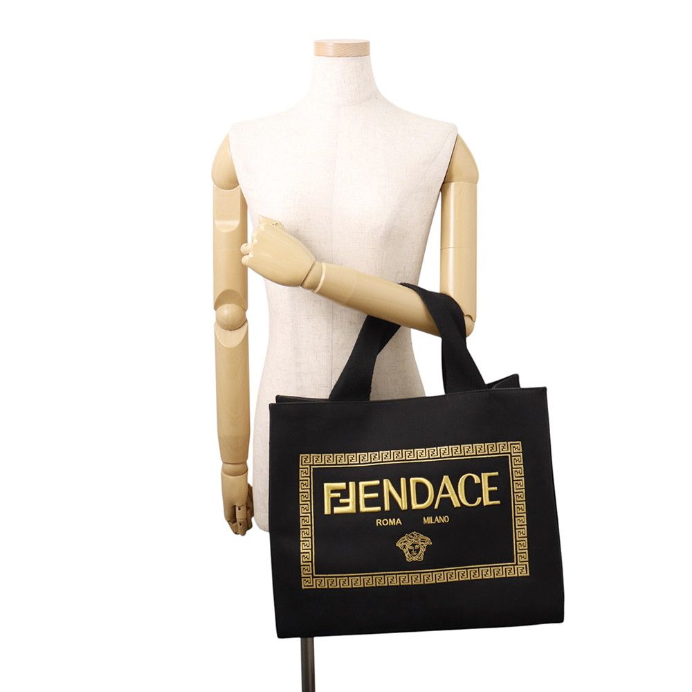 Fendi Tote Collaboration Fender Che Embroidered Canvas 2-Way Black — view 4