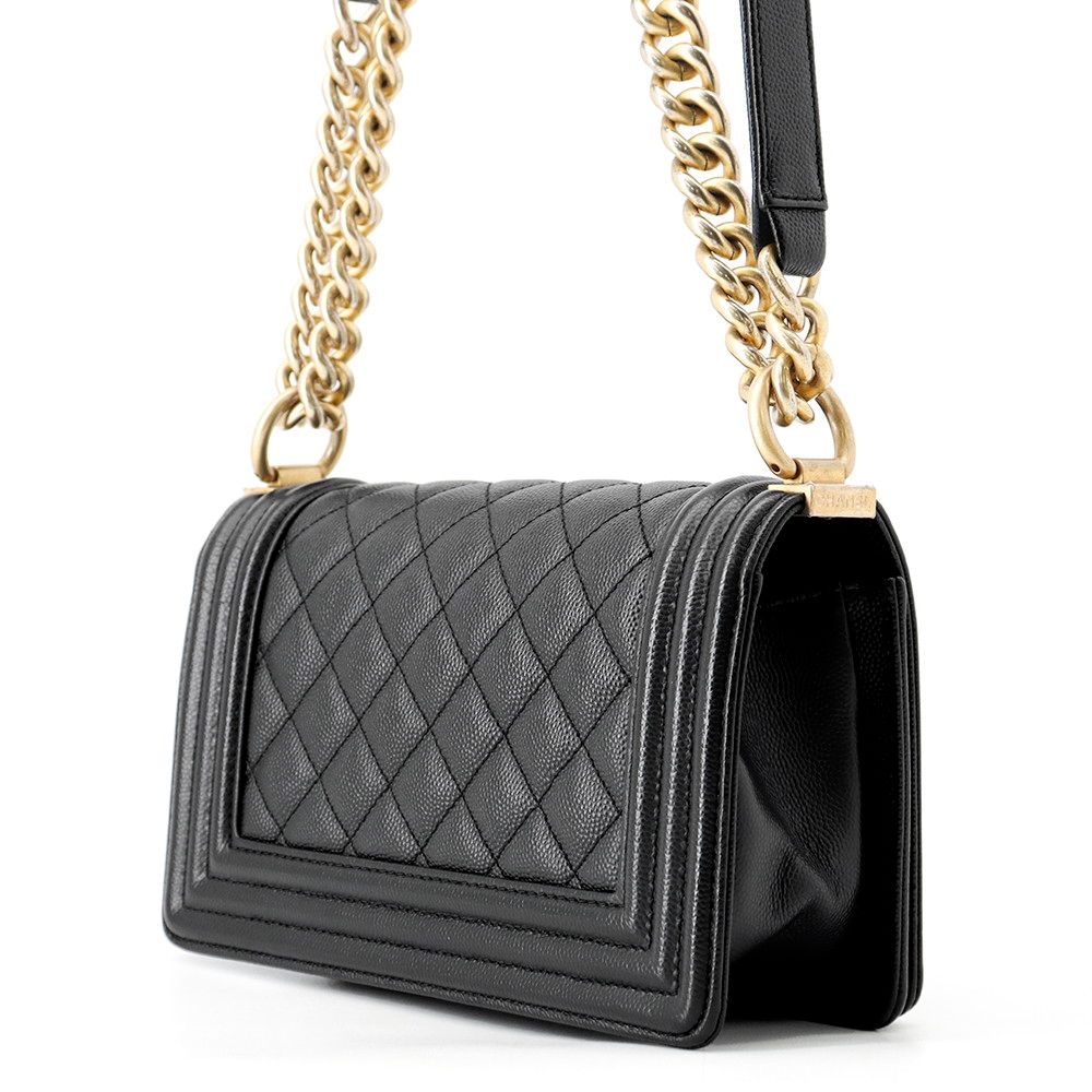 Chanel Chain Shoulder Bag Boy Small Quilted CC Logo Caviar Leather Black — view 2