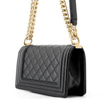 Chanel Chain Shoulder Bag Boy Small Quilted CC Logo Caviar Leather Black — view 2