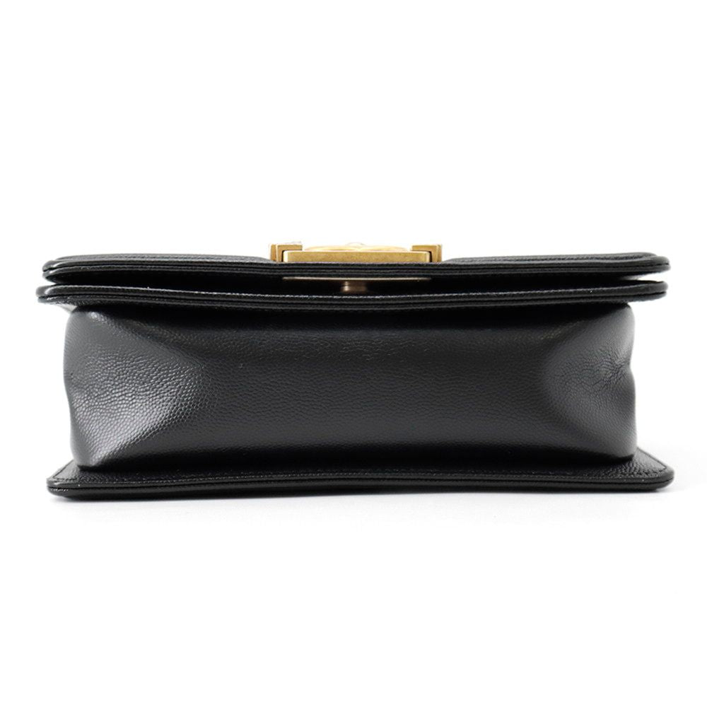 Chanel Chain Shoulder Bag Boy Small Quilted CC Logo Caviar Leather Black — view 3