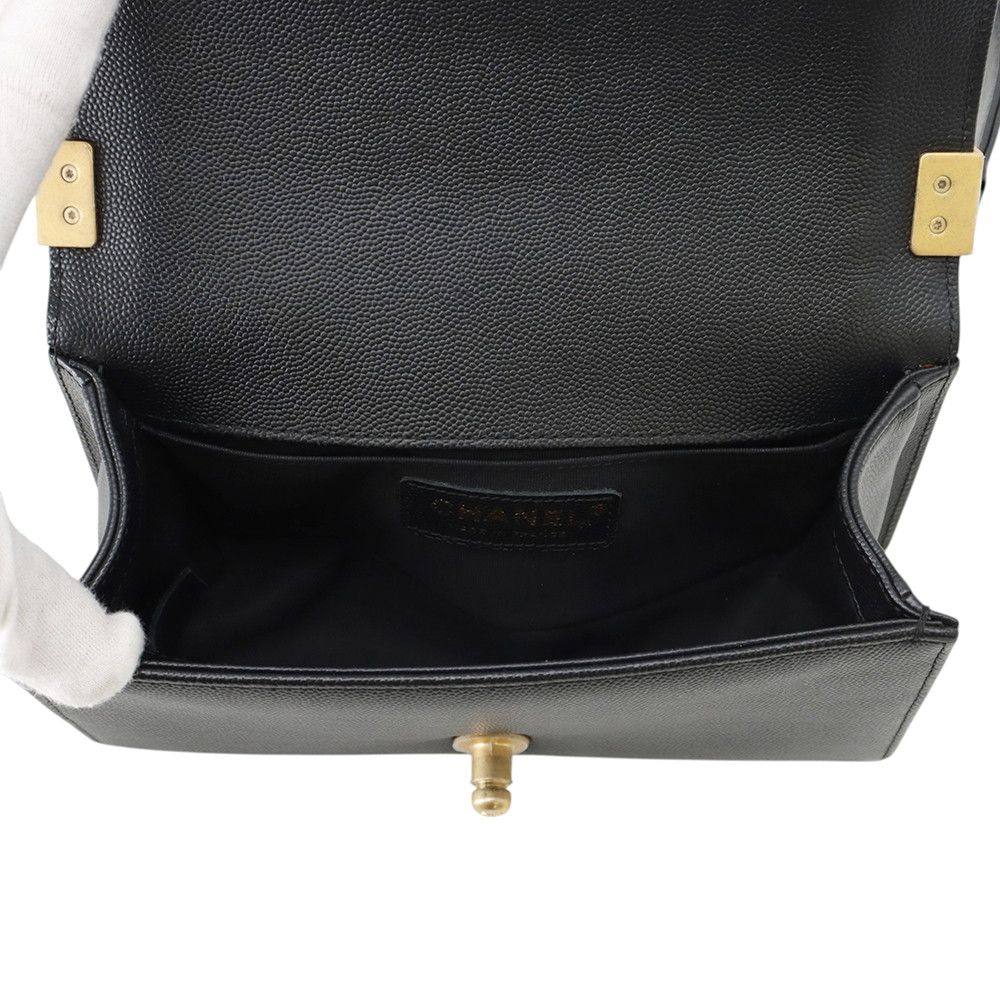 Chanel Chain Shoulder Bag Boy Small Quilted CC Logo Caviar Leather Black — view 7