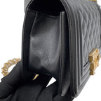 Chanel Chain Shoulder Bag Boy Small Quilted CC Logo Caviar Leather Black — view 9