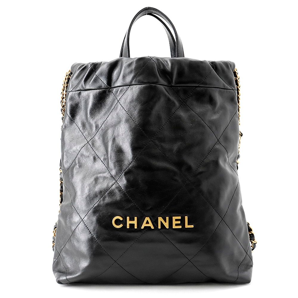 Chanel Backpack 22 Small Shiny Calfskin Black
