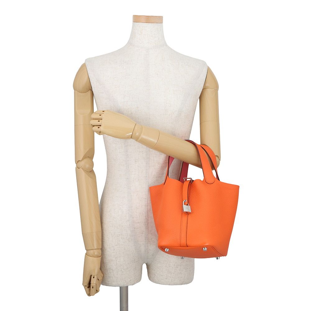 Hermes Picotin Lock PM Eclat Orange Minien Rose Azalea Silver Taurillon — view 4