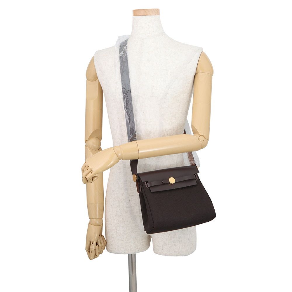 Hermes Shoulder Bag Herbag Zip Mini Ebene Gold Toile Ash Vache Hunter — view 4