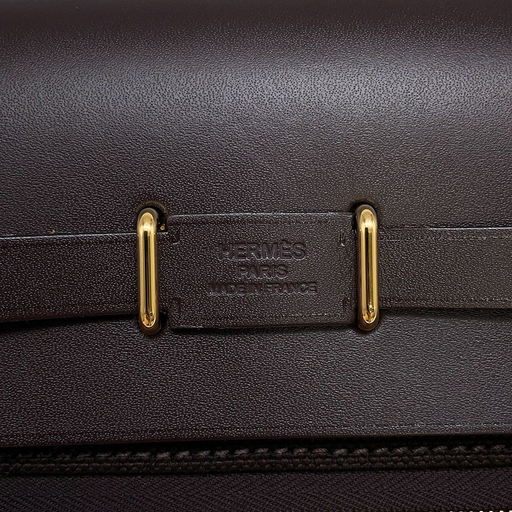 Hermes Shoulder Bag Herbag Zip Mini Ebene Gold Toile Ash Vache Hunter — view 6