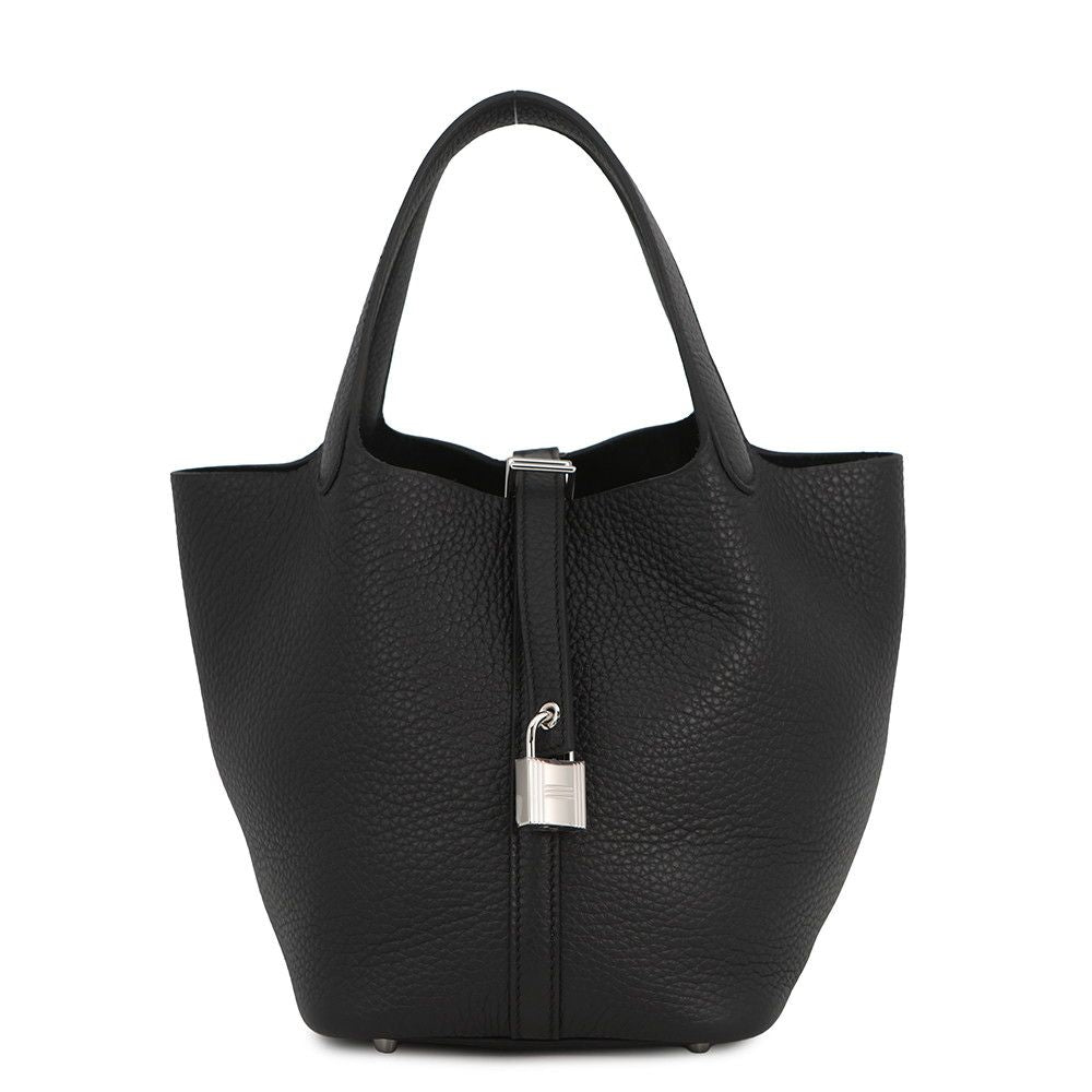 Hermes Handbag Picotin Lock PM Black Silver Taurillon Clemence Tote