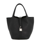 Hermes Handbag Picotin Lock PM Black Silver Taurillon Clemence Tote
