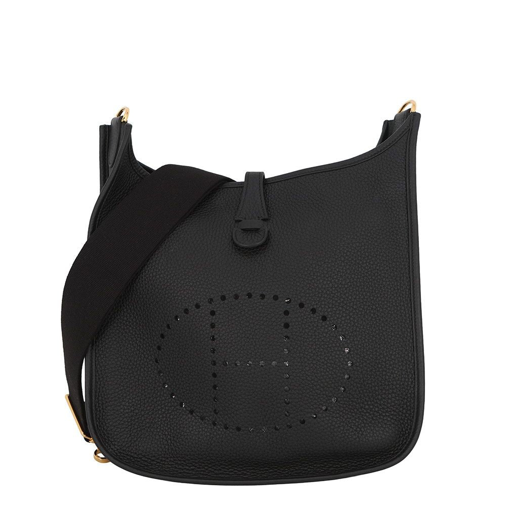 Hermes Shoulder Bag Evelyne 3 PM Black Gold Taurillon Clemence