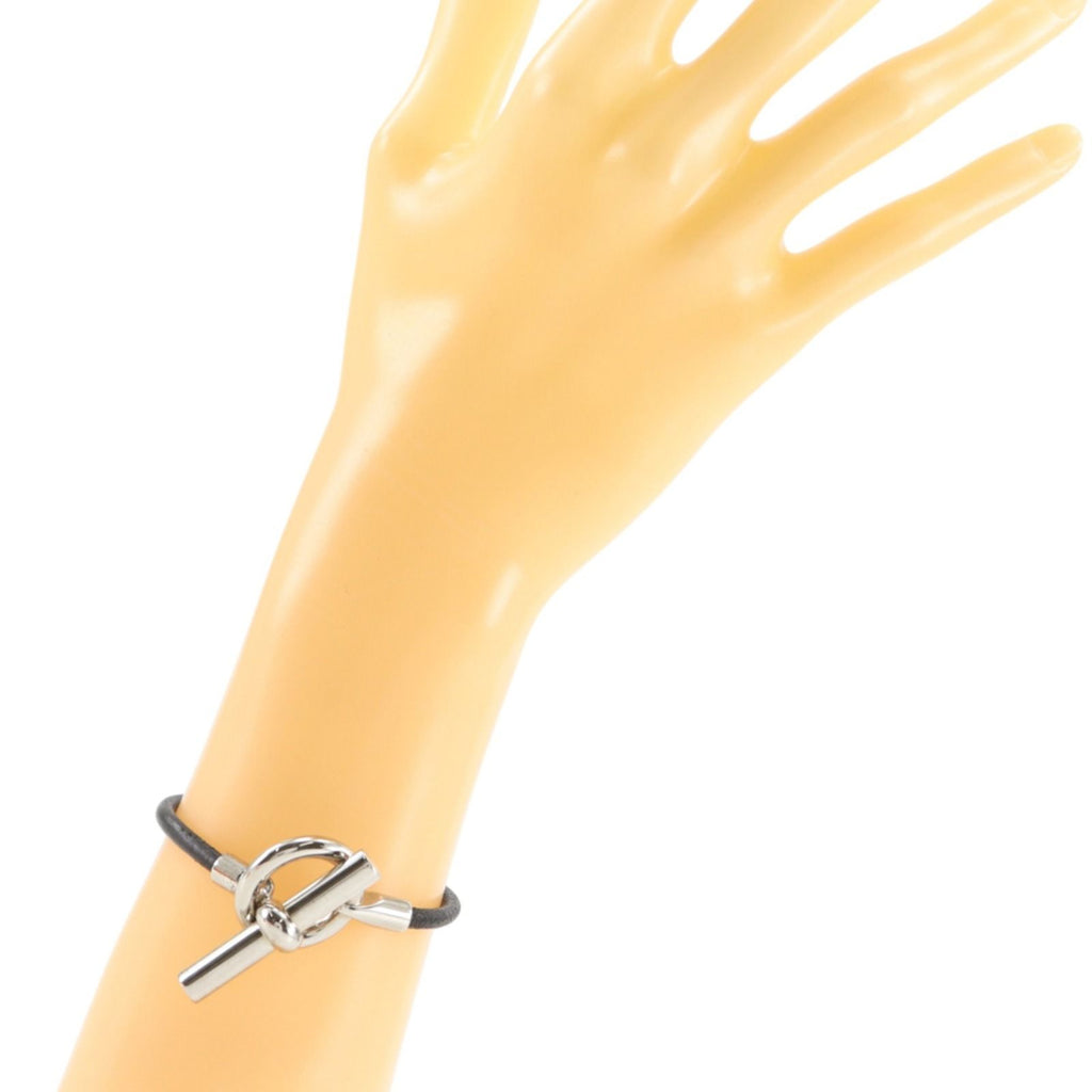 Hermes Grenin Leather Metal Black Silver Bracelet — view 2
