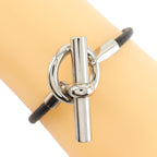 Hermes Grenin Leather Metal Black Silver Bracelet