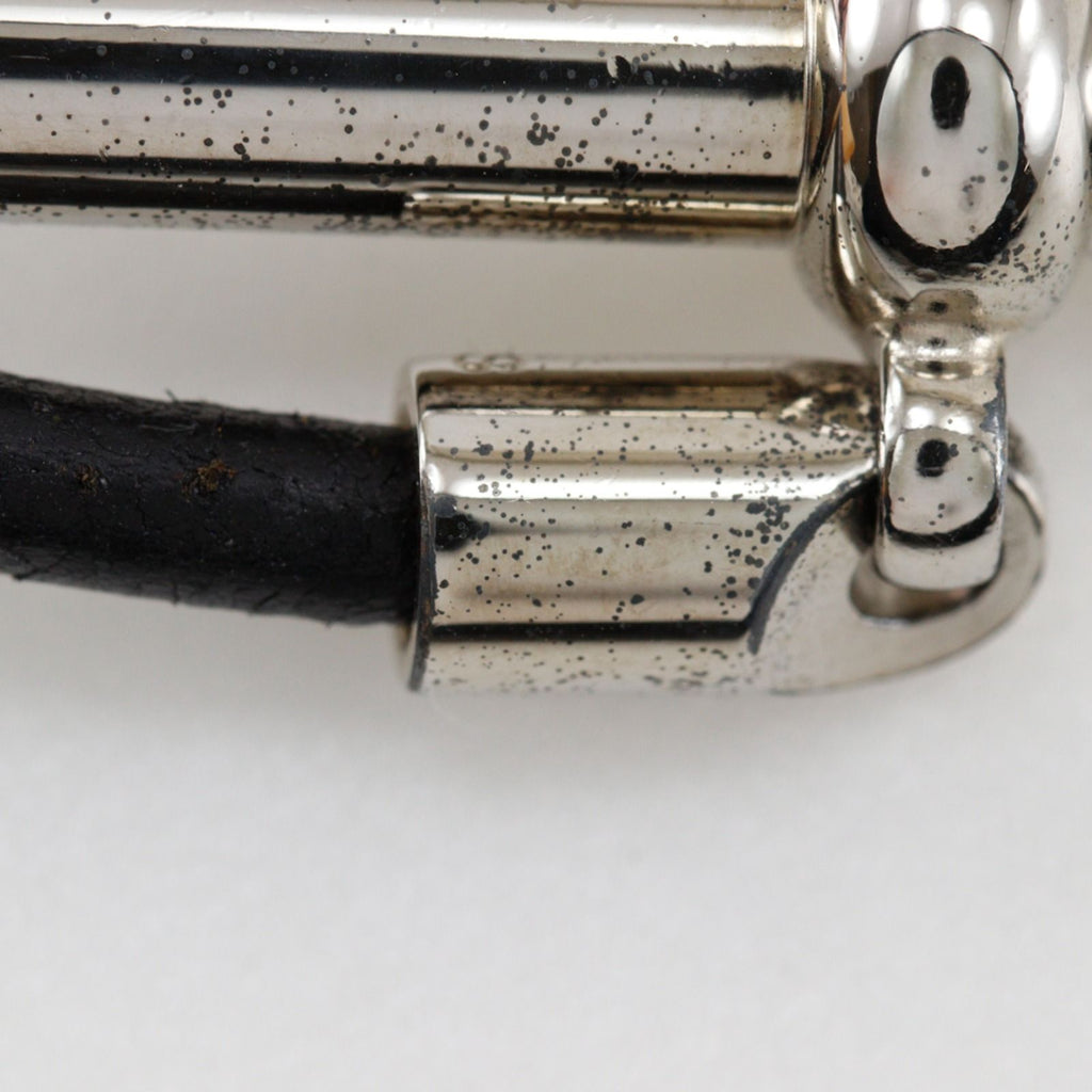Hermes Grenin Leather Metal Black Silver Bracelet — view 9