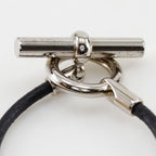 Hermes Grenin Leather Metal Black Silver Bracelet — view 8