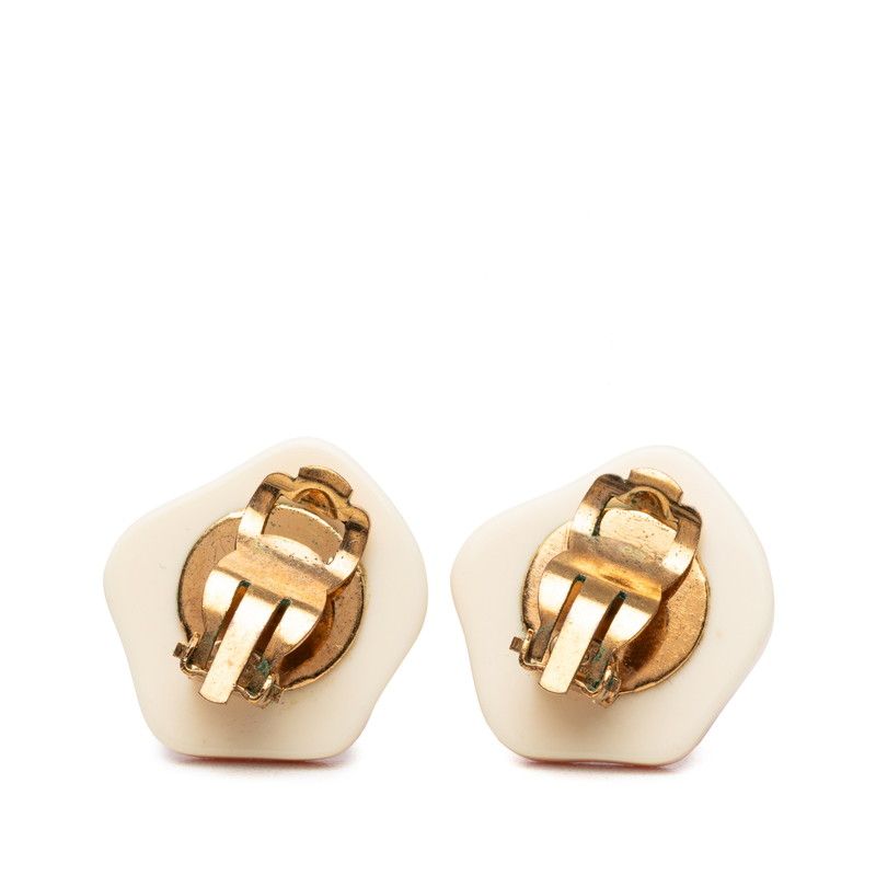 Chanel CC Logo Camellia Earrings 03 Ivory Pink Plastic Plated — view 2