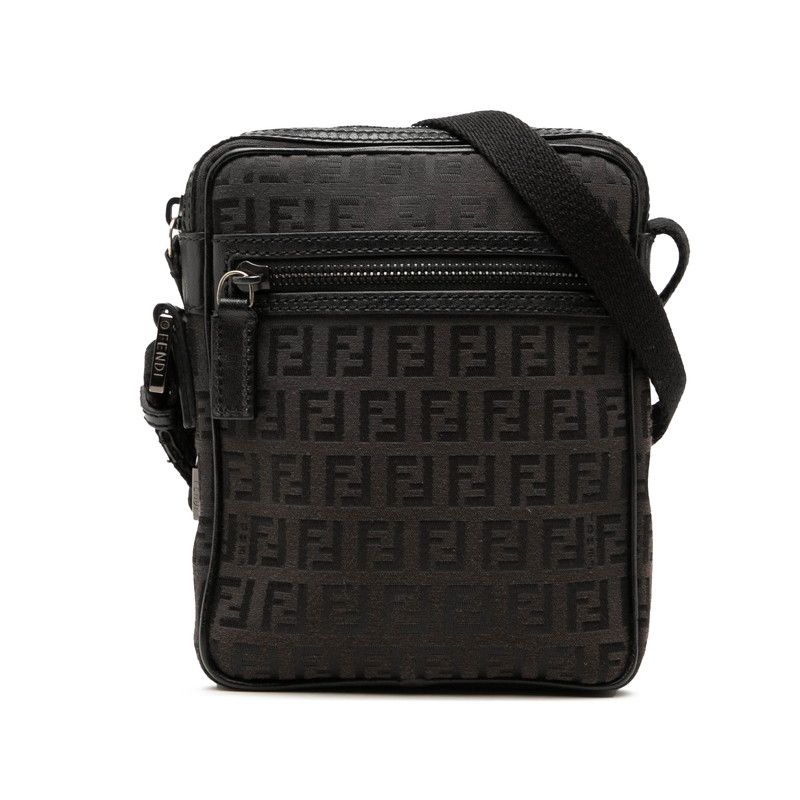 Fendi Zucchino Crossbody Shoulder Bag Brown Black Canvas Leather