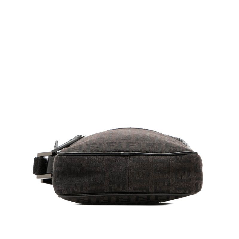Fendi Zucchino Crossbody Shoulder Bag Brown Black Canvas Leather — view 3