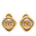 Chanel CC Logo Vintage Square Earrings 97 Gold Plated Silver